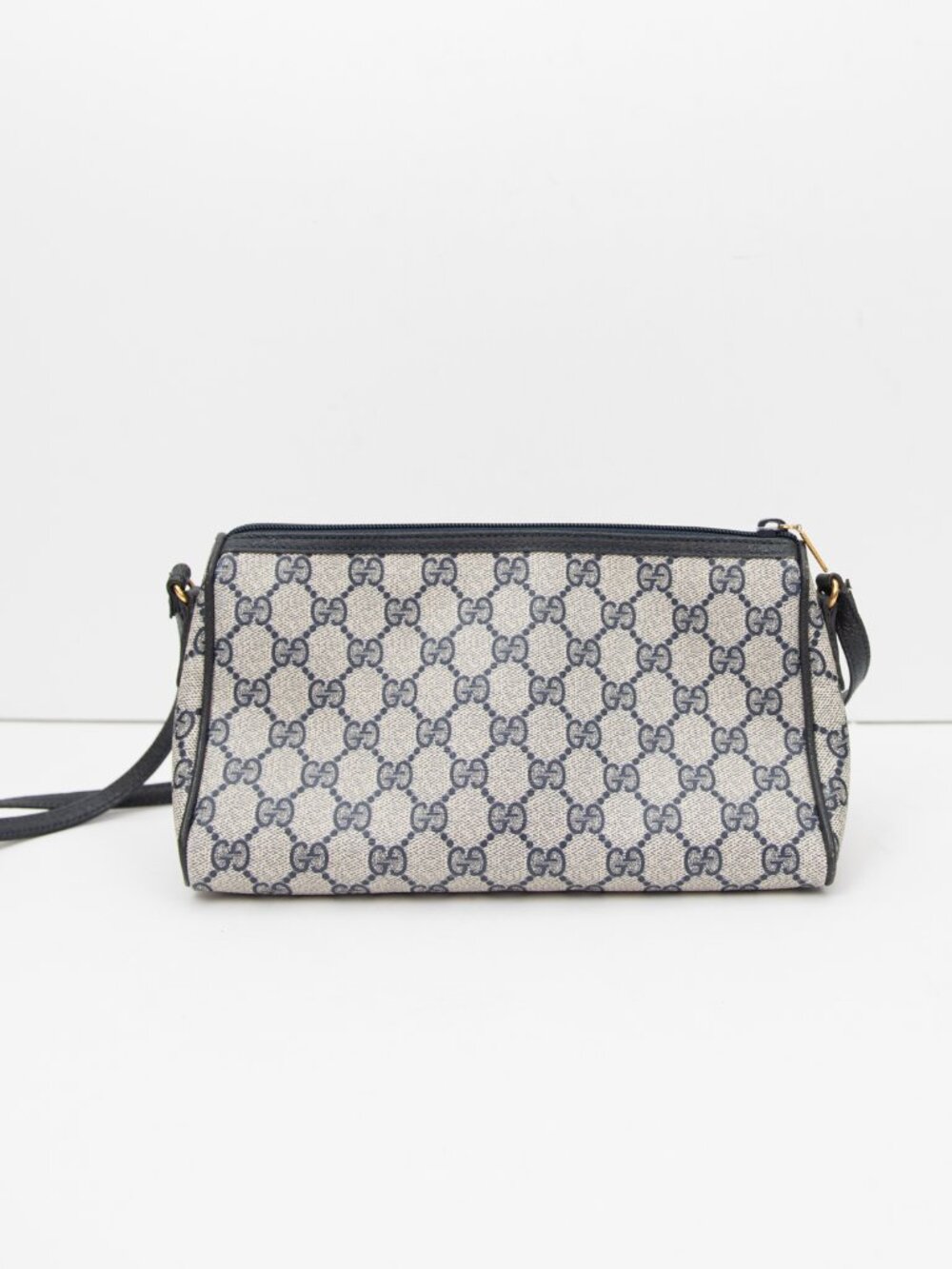Vintage Gucci GG Supreme Monogram Camera Crossbody Bag 1980s Purse Navy Blue - Picture 2 of 16